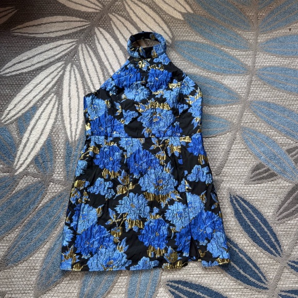 Lulus NWT Extraordinary Impression Black Floral Jacquard Halter Mini Dress XL - Picture 3 of 9